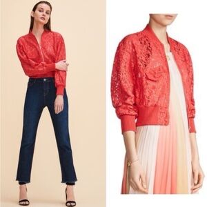Maje Belem Red Lace Bomber Jacket size 36